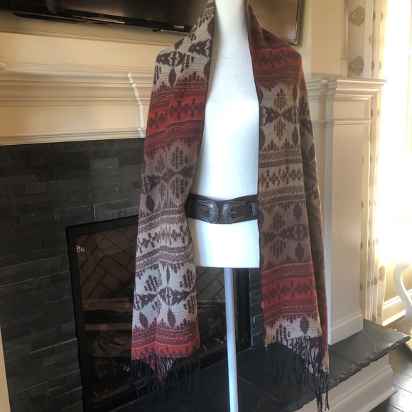 Wool blend wrap - One Size - Brown, orange beige offering warmth and elegance - Picture 7 of 13